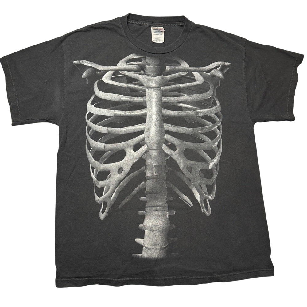 Vintage 2007 Skeleton Rib Cage Graphic T-Shirt Delta Pro Weight Black Mens Large